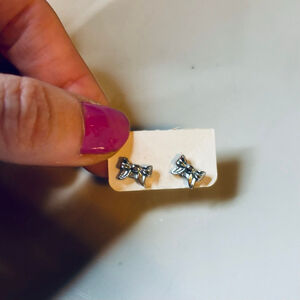 Silver Bow Stud Earrings